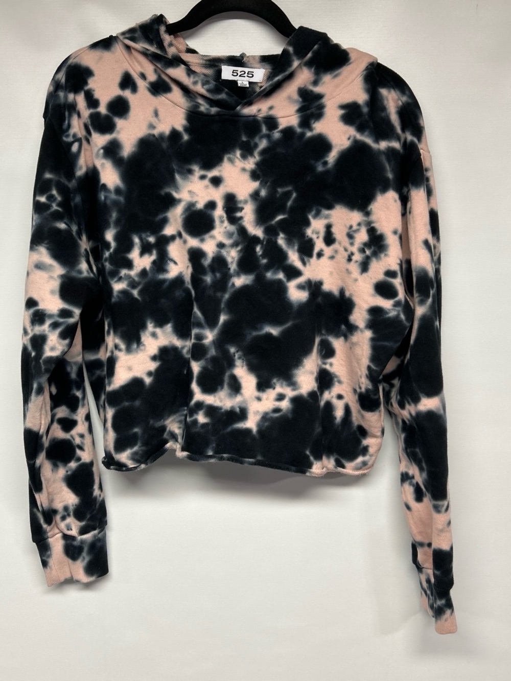 525 America Black and Pink Tie-Dye Cropped Hoodie